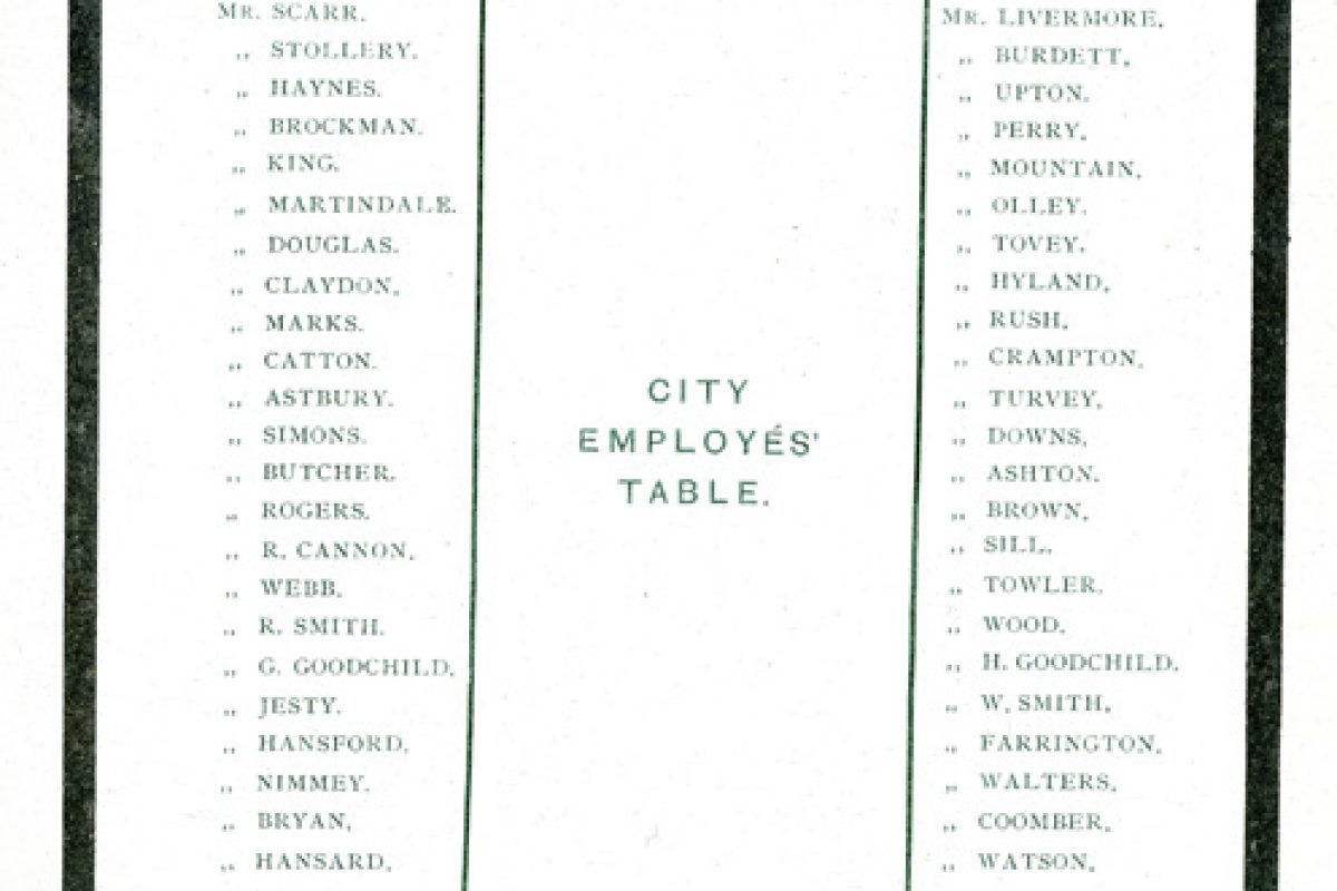 The seating plan for the wedding banquet of Emslie and Laura Horniman in 1886 at Surrey Mount.