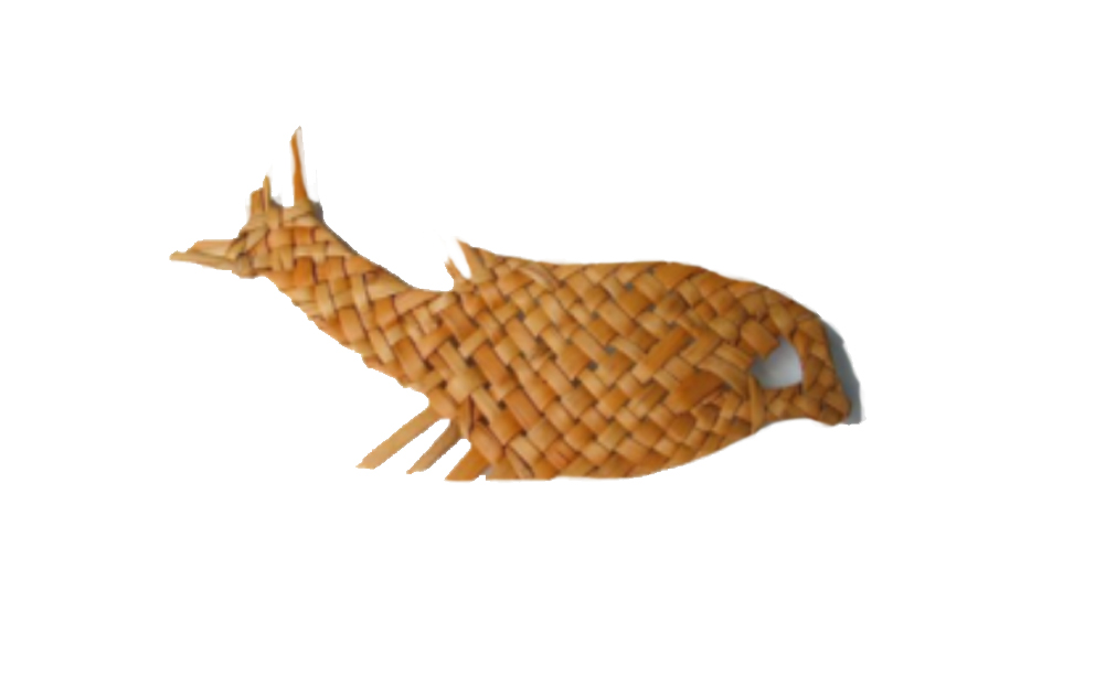 Fish made from woven fibre basket on white background