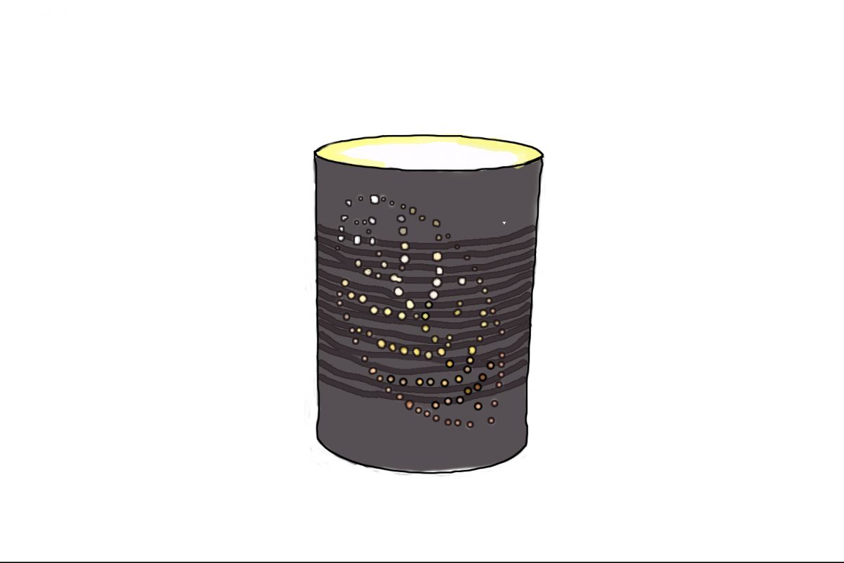 Illustration off can with leaf pattern dotted into it.