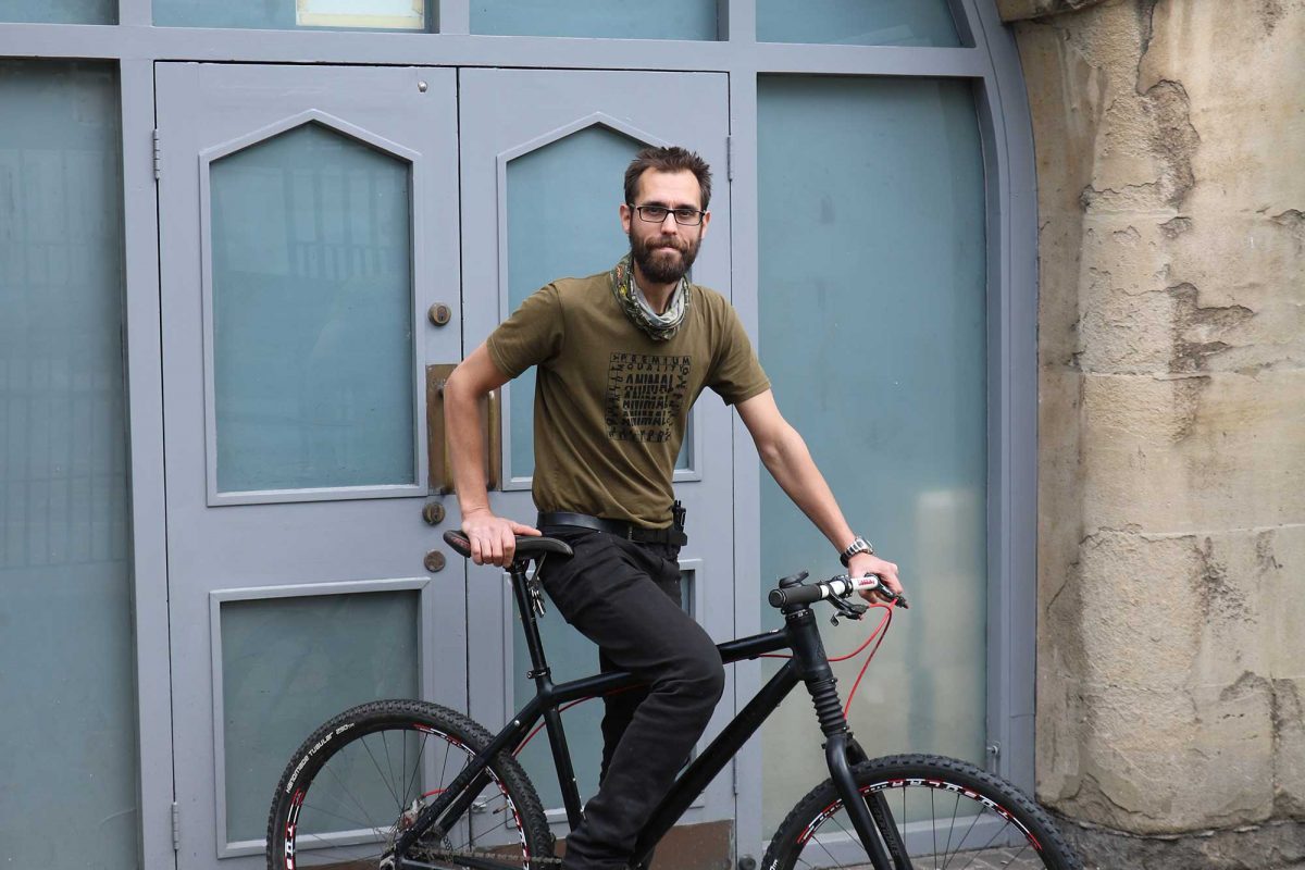 Rich on his bike in front of the Horniman