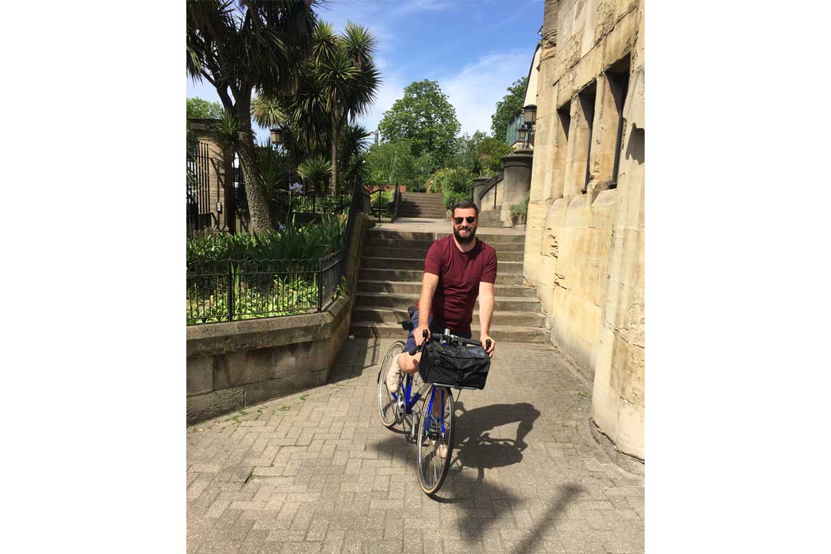 Brad on his bike at the Horniman