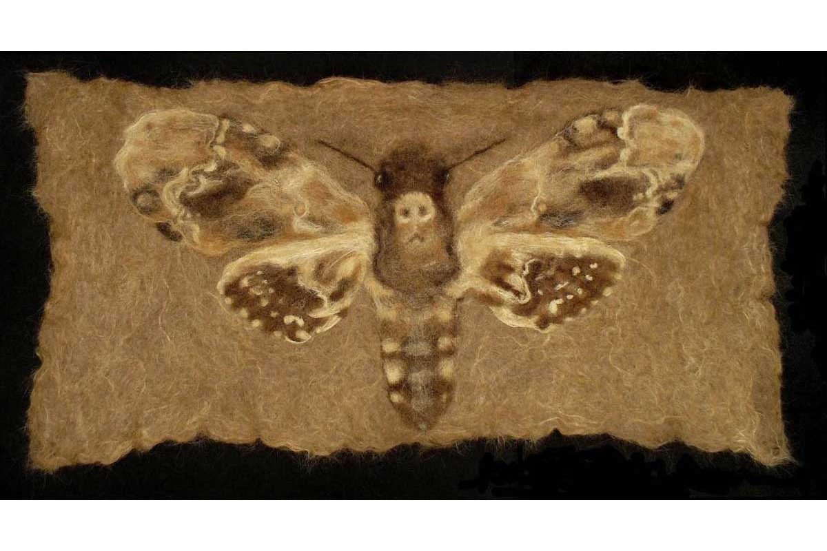 Wall hanging of a moth needle felted from hair