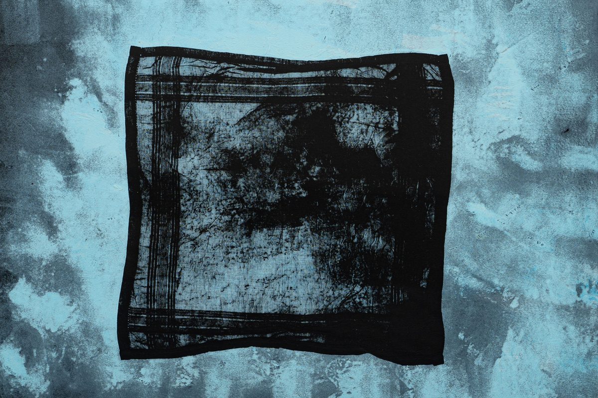 An etching by Suman featuring a hankie from her father