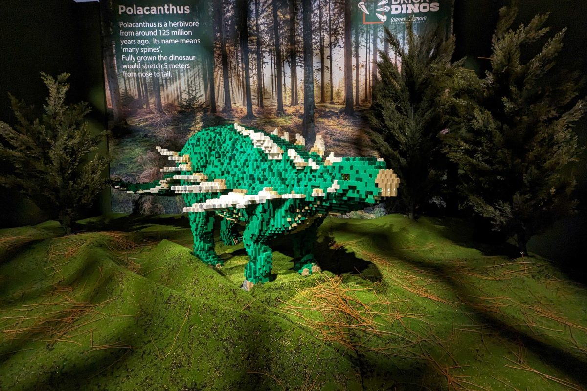 Polacanthus model made from green Lego bricks