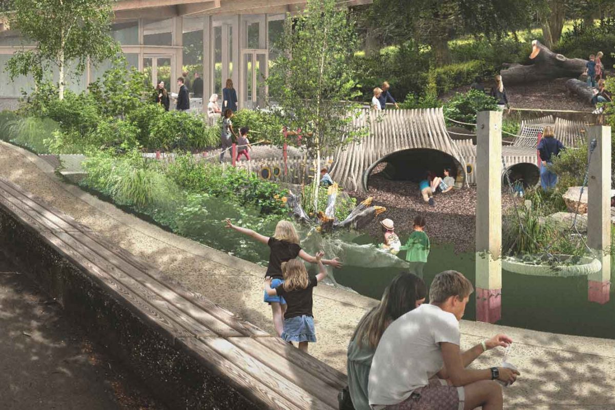 An illustration of the planned Horniman playground and cafe