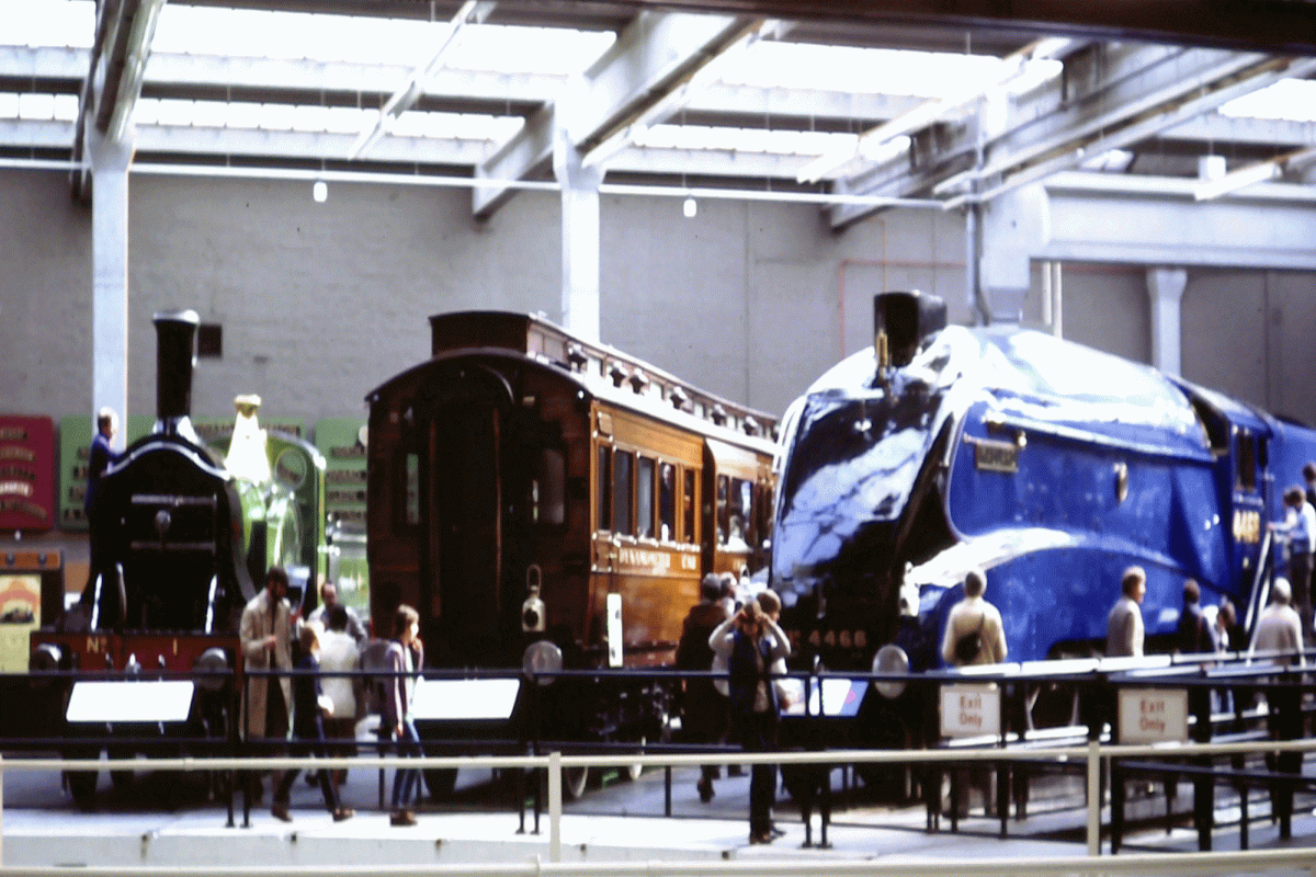 Trains inside a showroom at the National Railway Museum in York